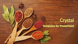  Presentation with spices - Audience pleasing PPT theme consisting of food saffron - spices in spoons backdrop and a tawny brown colored foreground