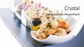  Presentation with snack food - Audience pleasing slides consisting of food salami - snack bar with antipasto backdrop and a white colored foreground