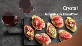  Presentation with served - Presentation theme having food salami - tasty bruschetta served with wine background and a dark gray colored foreground