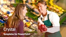  Presentation with supermarket - Theme having retail cart grocery - woman in a supermarket background and a tawny brown colored foreground