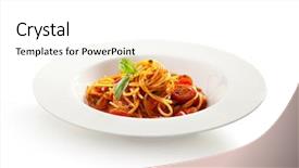  Presentation with spaghetti - Audience pleasing PPT theme consisting of food sauce - spaghetti with tomato and basil backdrop and a white colored foreground