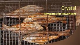 Presentation with grilling - Colorful slides enhanced with food-scenes-grilling-trout-preparing backdrop and a tawny brown colored foreground