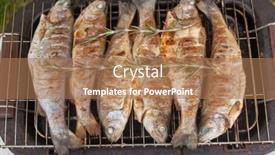  Presentation with food fish - Presentation theme having food-scenes-grilling-trout-preparing background and a coral colored foreground