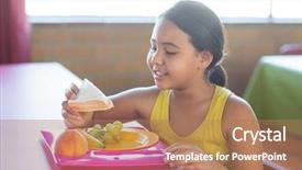  Presentation with oat meal - Audience pleasing slide deck consisting of food school - smiling schoolgirl having meal backdrop and a coral colored foreground