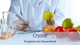  Presentation with food science - Presentation theme with food science - scientist examines vegetables in laboratory background and a sky blue colored foreground