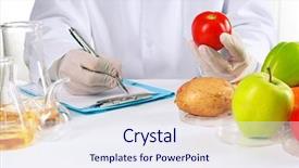  Presentation with laboratory - Audience pleasing presentation design consisting of food science - scientist examines vegetables in laboratory backdrop and a sky blue colored foreground