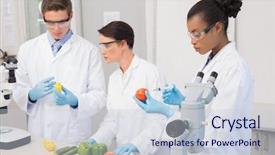  Presentation with food science - Beautiful PPT theme featuring food science - scientists examining vegetables in laboratory backdrop and a lemonade colored foreground