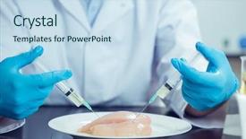  Presentation with food chicken - Presentation theme enhanced with food scientist injecting raw chicken background and a  colored foreground