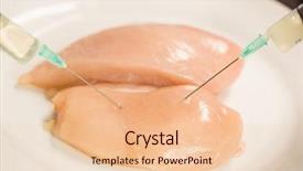  Presentation with food safety - Presentation enhanced with food scientist injecting raw chicken background and a  colored foreground