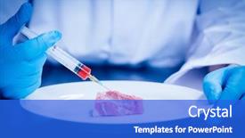  Presentation with meat food - Slide deck enhanced with food scientist injecting raw meat background and a cobalt blue colored foreground