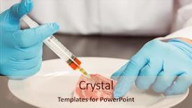  Presentation with ring food - Slides with food scientist injecting raw meat background and a lemonade colored foreground