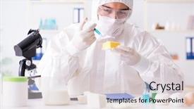  Presentation with animal testing scientist doing experiment - Presentation design consisting of food scientist testing new stuff background and a  colored foreground