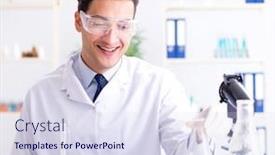  Presentation with testing - Slides featuring food scientist testing new stuff in the lab background and a sky blue colored foreground