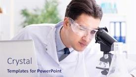  Presentation with testing - PPT theme with food-scientist-testing-new-stuff background and a sky blue colored foreground