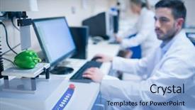  Presentation with food laboratory - Amazing PPT theme having food scientist using technology backdrop and a  colored foreground