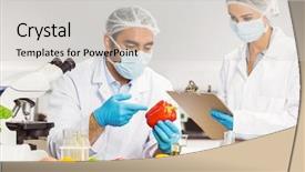  Presentation with food laboratory - Colorful slide deck enhanced with food scientists examining a pepper backdrop and a light gray colored foreground