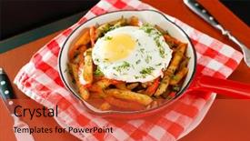  Presentation with egg - Theme enhanced with food scraps - potatoes and egg background and a red colored foreground