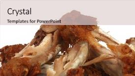  Presentation with beef pork chicken turey - Presentation consisting of food scraps - stack of chicken bones that background and a lemonade colored foreground