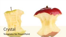  Presentation with fresh water splash green apple isolated white - Audience pleasing presentation theme consisting of food scraps - two bitten apples isolated backdrop and a blonde colored foreground