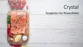 Presentation with cutting board - Presentation design with food sea fish - fresh salmon on the cutting background and a white colored foreground