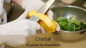  Presentation with food service - Amazing presentation theme having food service - chef is peeling mango backdrop and a gold colored foreground