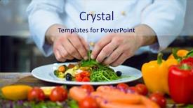  Presentation with cook chef - PPT theme consisting of food service - cook chef decorating garnishing prepared background and a sky blue colored foreground