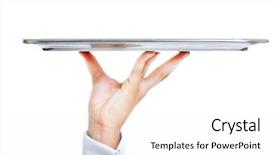  Presentation with empty - Colorful slide deck enhanced with food service - hand holding an empty dish backdrop and a white colored foreground