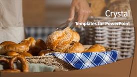  Presentation with staff - Amazing PPT layouts having food service - mid-section of staff holding bread backdrop and a tawny brown colored foreground