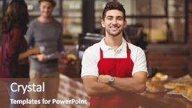  Presentation with food service - Audience pleasing slide deck consisting of food service - portrait of a waiter backdrop and a tawny brown colored foreground