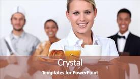  Presentation with food service - Slide deck having food service - restaurant staff background and a coral colored foreground