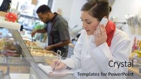  Presentation with food order - Slide set consisting of food service - taking phone order background and a light gray colored foreground