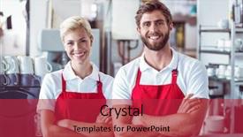  Presentation with cafe - Presentation featuring food service - two baristas smiling background and a red colored foreground