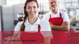  Presentation with camera - Presentation featuring food service - two baristas smiling background and a red colored foreground