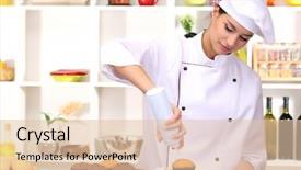  Presentation with cooking chef - Presentation theme consisting of food service - young woman chef cooking cake background and a lemonade colored foreground
