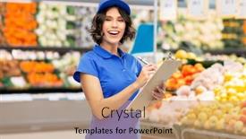  Presentation with food service - Presentation design with food-service-and-people-concept background and a coral colored foreground