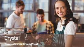  Presentation with pen laptop coffee cup clips - Colorful PPT layouts enhanced with retail housing - portrait of a barista making backdrop and a tawny brown colored foreground
