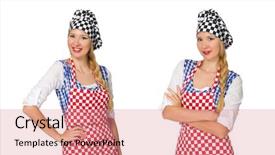  Presentation with white and black woman climbing ladders - Presentation design enhanced with food services collage - woman cook isolated background and a coral colored foreground