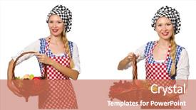  Presentation with white and black woman climbing ladders - Colorful PPT layouts enhanced with food services collage - woman cook isolated backdrop and a  colored foreground