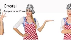  Presentation with white and black woman climbing ladders - Slide set consisting of food services collage - woman cook isolated background and a light gray colored foreground