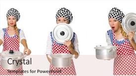  Presentation with background - Theme enhanced with food services collage - woman cook isolated background and a  colored foreground