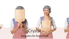  Presentation with white fragility - Amazing PPT layouts having food services collage - woman cook isolated backdrop and a  colored foreground