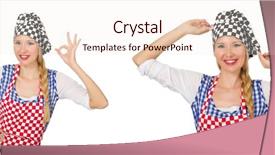  Presentation with white and black woman climbing ladders - Presentation theme having food services collage - woman cook isolated background and a  colored foreground