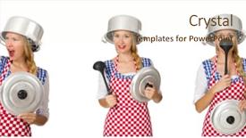  Presentation with white and black woman climbing ladders - Colorful slides enhanced with food services collage - woman cook isolated backdrop and a  colored foreground