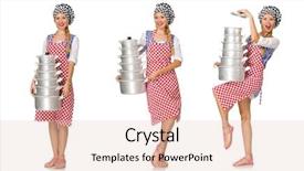  Presentation with background - Audience pleasing slide deck consisting of food services collage - woman cook isolated backdrop and a  colored foreground