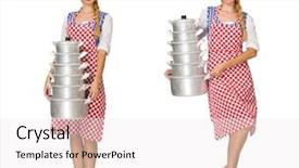  Presentation with white and black woman climbing ladders - Beautiful PPT theme featuring food services collage - woman cook isolated backdrop and a  colored foreground