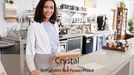  Presentation with coffee shop - Slides having food services management - female coffee shop owner standing background and a coral colored foreground