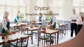  Presentation with empty of wood table top - Presentation theme featuring food services management - staff laying tables in empty background and a lemonade colored foreground