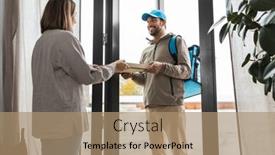  Presentation with food delivery - Presentation theme featuring food-shipping-and-people-concept background and a  colored foreground