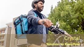  Presentation with food city - Slides with food-shipping-profession-and-people background and a coral colored foreground