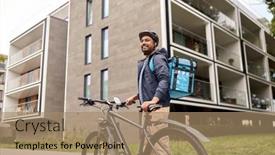  Presentation with food city - Presentation featuring food-shipping-profession-and-people background and a coral colored foreground